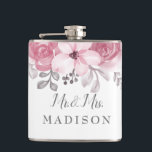 Romantic Watercolor Pink Florals Mr & Mrs Wedding  Hip Flask<br><div class="desc">For wedding</div>