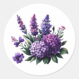 Romantic Watercolor Pink Flowers Monogrammed Mouse Classic Round Sticker