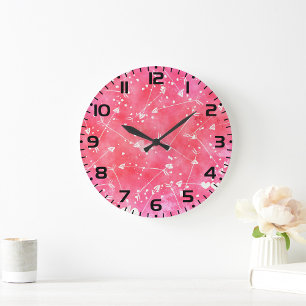 Romantic Watercolor Pink Hearts & Arrows Pattern  Large Clock