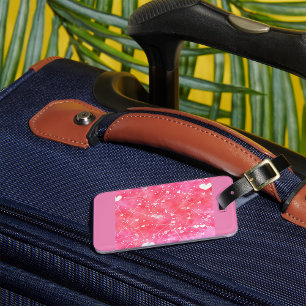Romantic Watercolor Pink Hearts & Arrows Pattern Luggage Tag