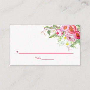 Romantic Watercolor Pink Peonies Roses Place Cards
