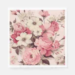 Romantic Watercolor Pink Roses & Apple Blossoms Napkin