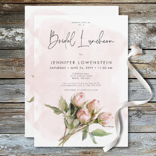Romantic Watercolor Pink Roses Bridal Luncheon Invitation