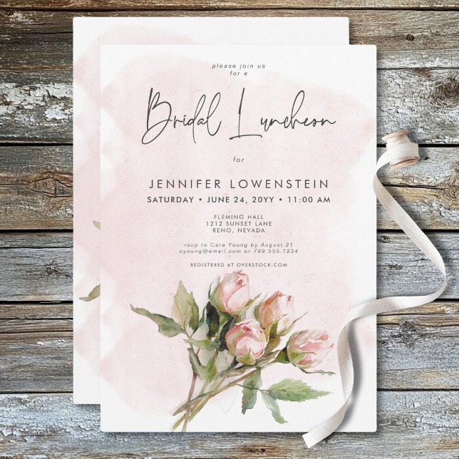 Romantic Watercolor Pink Roses Bridal Luncheon Invitation (Romantic Watercolor Pink Roses Bridal Luncheon Invitation)
