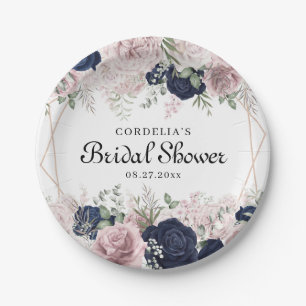 Romantic Watercolor Pink Roses Bridal Shower Paper Plate