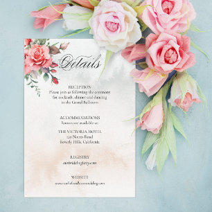 Romantic Watercolor Pink Roses & Calligraphy Enclosure Card