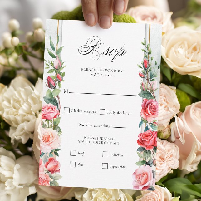 Romantic Watercolor Pink Roses & Calligraphy RSVP Card (Creator Uploaded)