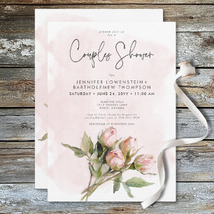 Romantic Watercolor Pink Roses Couples Shower Invitation