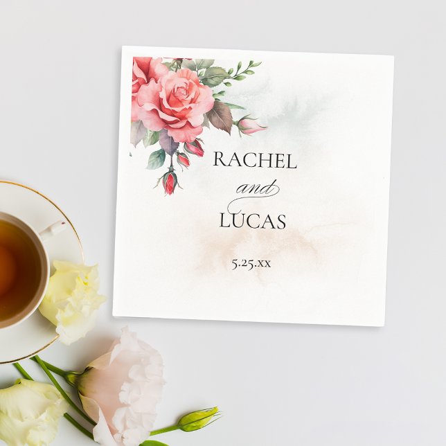 Romantic Watercolor Pink Roses Napkin (Creator Uploaded)