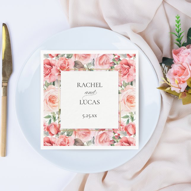 Romantic Watercolor Pink Roses Napkin (Creator Uploaded)