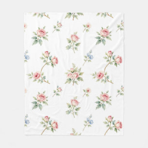 Romantic Watercolor Pink Roses Pattern Fleece Blanket
