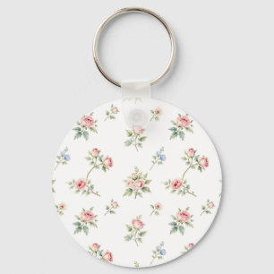 Romantic Watercolor Pink Roses Pattern Key Ring