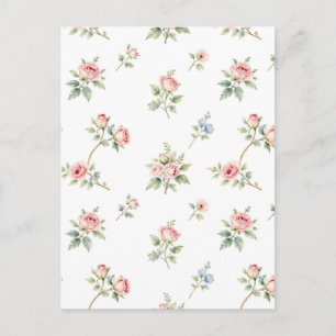 Romantic Watercolor Pink Roses Pattern Postcard