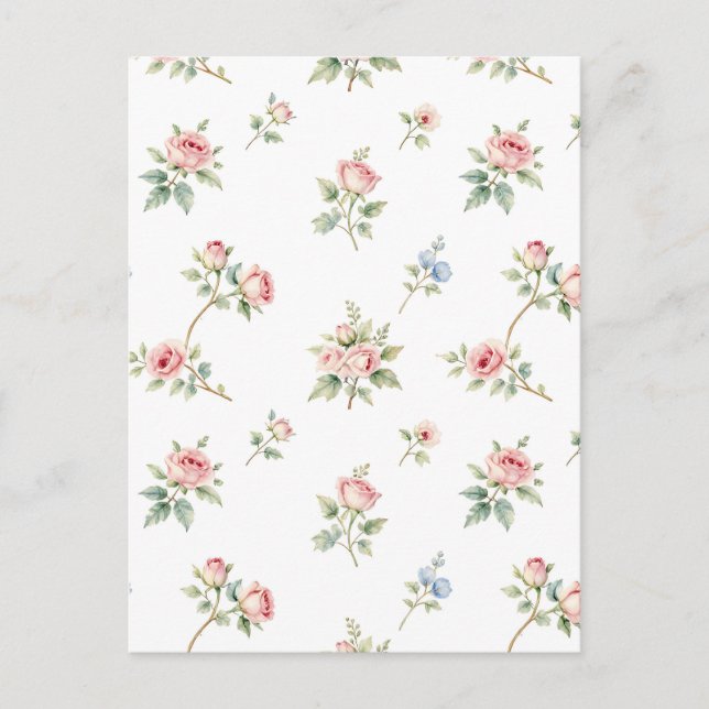 Romantic Watercolor Pink Roses Pattern Postcard (Front)