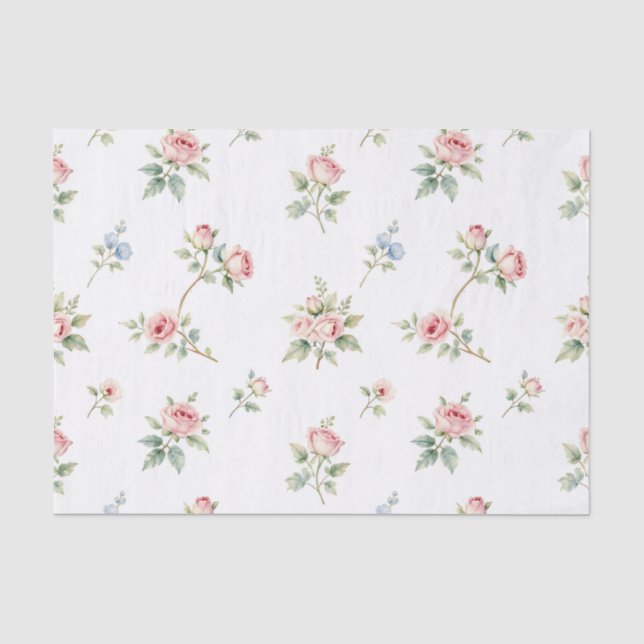 Romantic Watercolor Pink Roses Pattern Tissue Paper (Front)