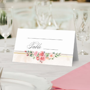 Romantic Watercolor Pink Roses Place Card