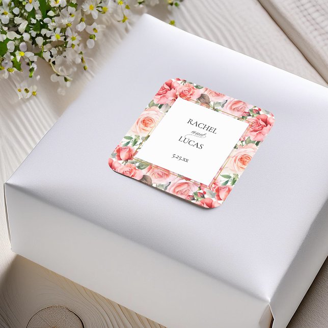 Romantic Watercolor Pink Roses Square Sticker (Creator Uploaded)