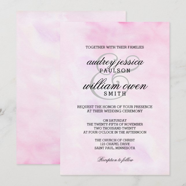 Romantic Watercolor Pink Wedding Invitation (Front/Back)