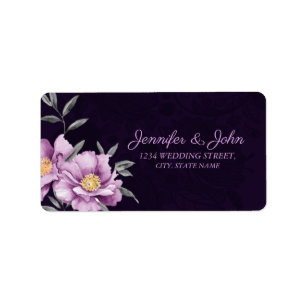 Romantic Watercolor Purple Peony Wedding Address Label