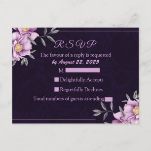 Romantic Watercolor Purple Peony Wedding RSVP Postcard