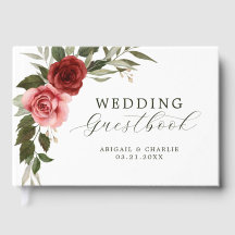 Romantic Watercolor Red and Sage Floral Wedding