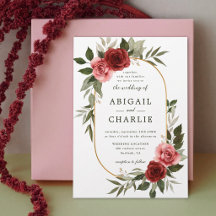 Romantic Watercolor Red and Sage Floral Wedding