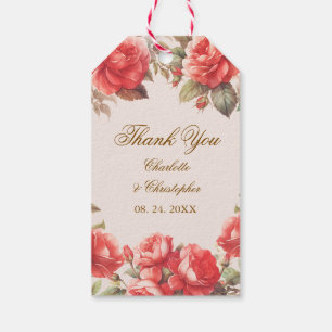 Romantic Watercolor Red Roses Floral Wedding Gift Tags