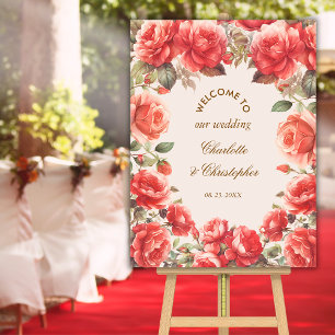 Romantic Watercolor Red Roses Wedding Welcome Poster