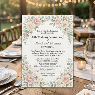 Romantic Watercolor Roses 60th Wedding Anniversary Invitation