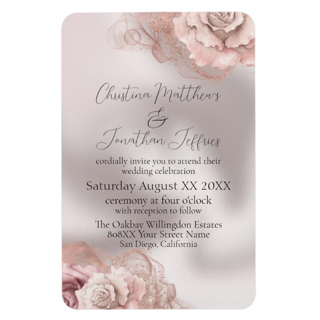 Romantic Watercolor Roses on Pearl Magnet (Vertical)