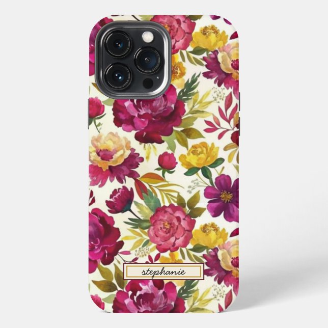 Romantic Watercolor Roses Pattern Name iPhone Case (Back)