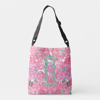 Romantic Watercolor Roses Pink Red Floral Pattern Crossbody Bag