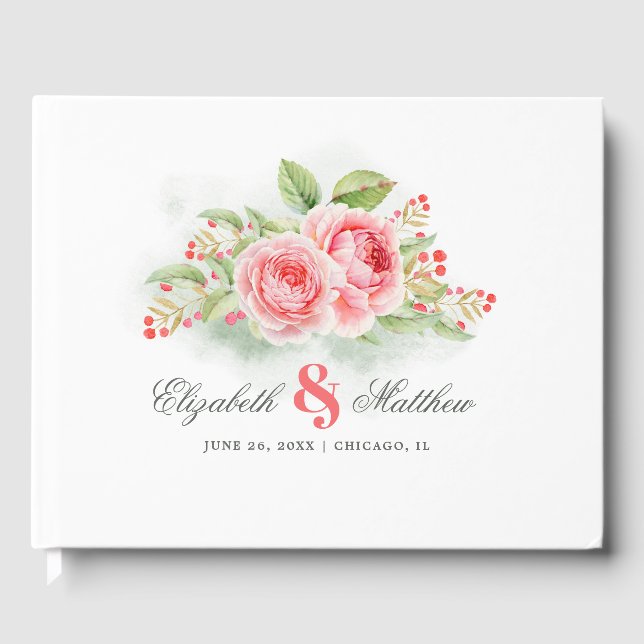 Romantic Watercolor Roses Wedding Guest Books (Front)