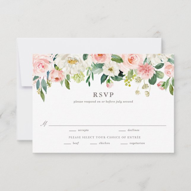 Romantic Watercolor Spring Blooms Wedding Entree RSVP Card (Front)