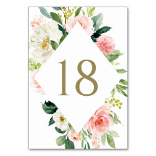 Romantic Watercolor Spring Blooms Wedding Table Number