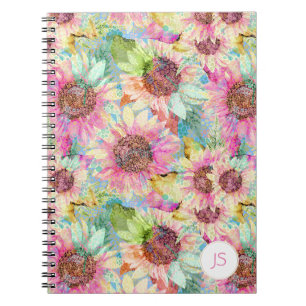 Romantic Watercolor Sunflower Pattern Notebook