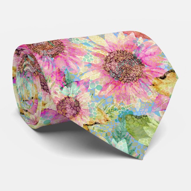 Romantic Watercolor Sunflower Pattern Tie (Rolled)