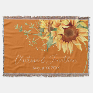 Romantic Watercolor Sunflowers on Burnt Orange Throw Blanket