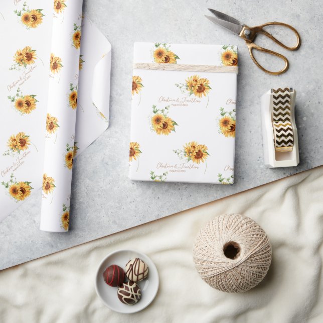 Romantic Watercolor Sunflowers Wrapping Paper (Crafts)