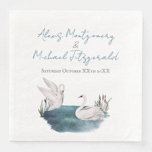 Romantic Watercolor Swans on a Pond Wedding Napkin