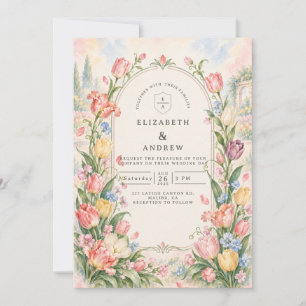 Romantic Watercolor Tulip Wedding Invitation