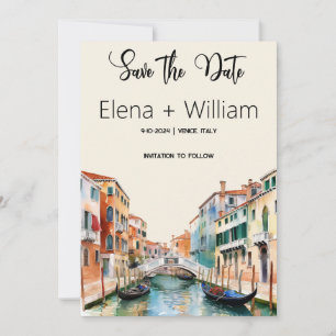 Romantic Watercolor Venice Italy Save the Date Invitation
