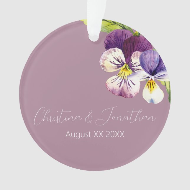 Romantic Watercolor Violets on Purple Ornament (Front)