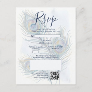 Romantic Watercolor Wedding Peacock Feathers TLW26 RSVP Card