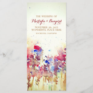 romantic watercolor wedding programs- fall flowers program