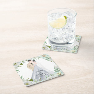 Romantic Watercolor Wedding Square Paper Coaster
