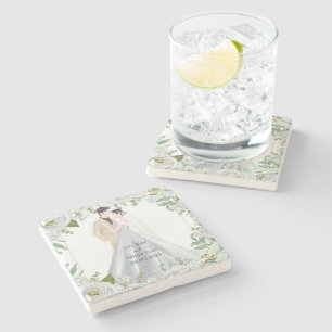 Romantic Watercolor Wedding Stone Coaster