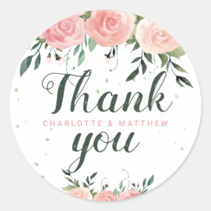 Romantic Watercolor Wedding Thank You Sticker