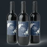 Romantic watercolor white flowers wedding custom wine label<br><div class="desc">Elegant and romantic customisable wine labels for your wedding reception, featuring a beautiful bouquet of white gentle watercolor flowers, over a classic dark Prussian blue background. Easily edit the template fields to add the bride and groom names in a classy white script, and your wedding date in a modern all-caps...</div>