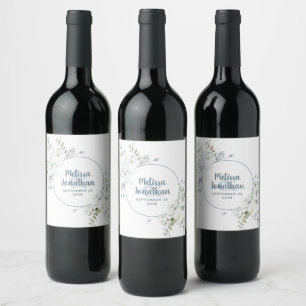 Romantic watercolor white flowers wedding custom wine label